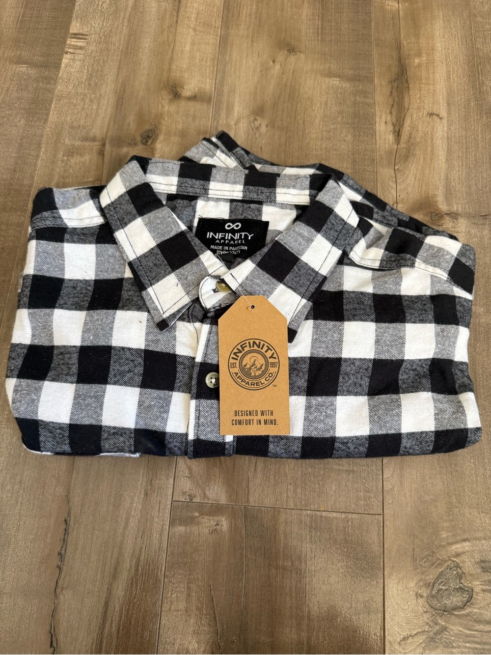Infinity Apparel Plaid Shirt White Black‎ Men XXL Brushed Pockets Button Up Fall